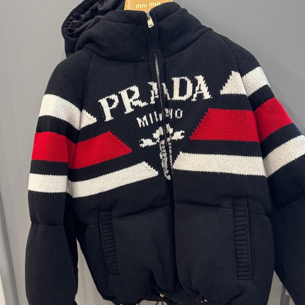 Prada Woman’s Puffer Ski Jacket Wool Cashmere Logo Black Size European 44 NWT